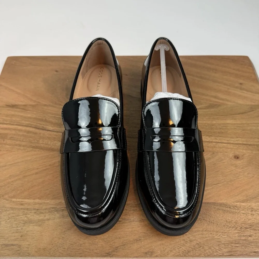 New Womens‎ Cole Haan Black Patent Haverhill Penny Loafers Shoes Sz 6.5 B